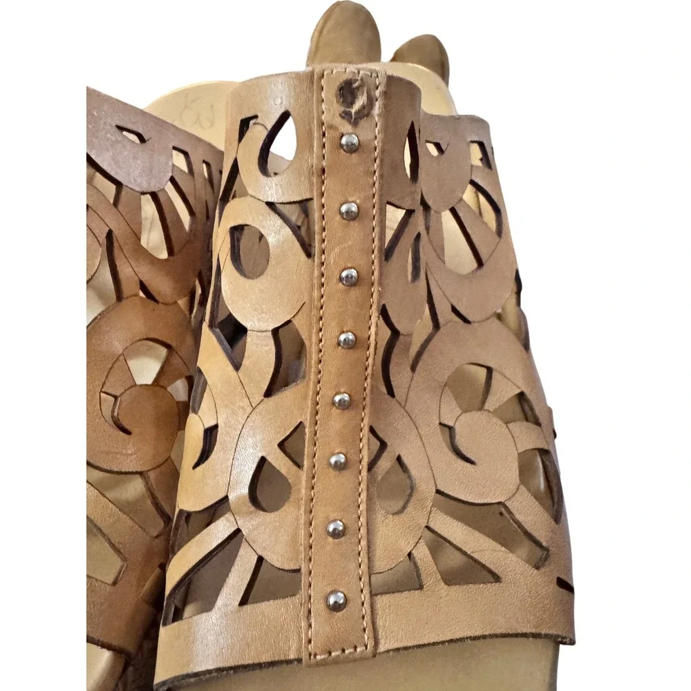 Brighton Daria Wedge Sandals Tan Leather Cutout Espadrille Style Size 9.5 M‎